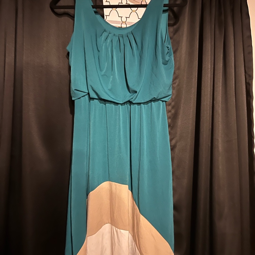 professional teal sleeveless mid dress